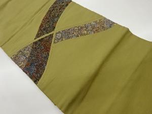 手織り紬切り嵌め曲線に花唐草模様名古屋帯